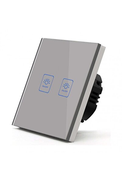 TECHSTAR Întrerupător tactil ® TG02, sticlă securizată, design modern, iluminare LED, 2 faze, gri