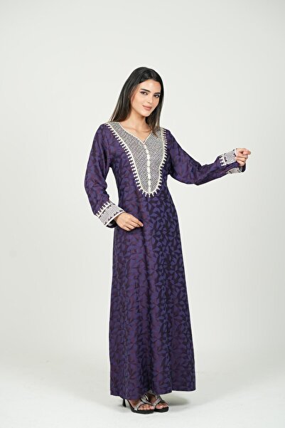 al bent al sharqieh Ladies Printed Jalabiya - Full-Sleeve crepe Dress with belt