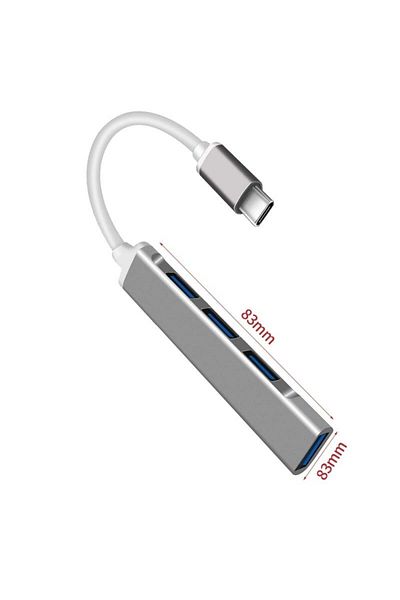 TECHSTAR USB HUB Techstar® Diviso, USB Type-C to 4 x USB 3.0, Aluminum, Compact, Lightweight, OTG, Silver