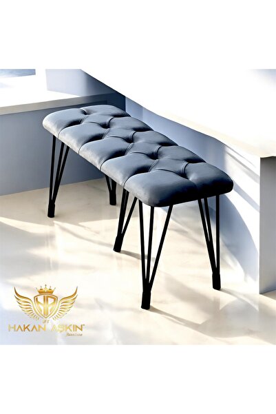 BY HAKAN AŞKIN Siyah Metal LUXURY Ayaklı Babyface Puf & Bench K. Füme
