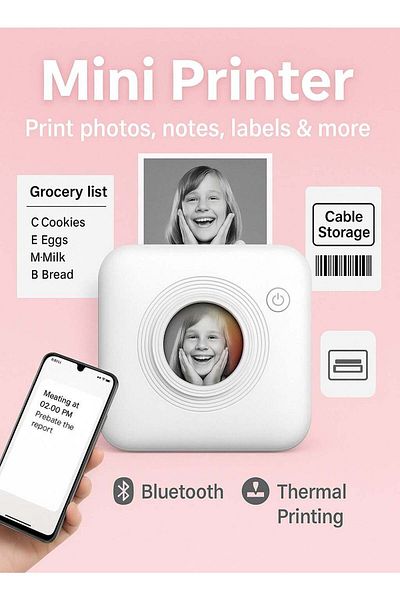 Generic Mini Portable Thermal Printer – Bluetooth Wireless HD Photo, Label & Note Printer