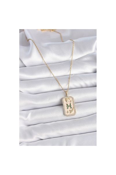 Skygo 316L Steel Gold Color Chain Pisces Zodiac Sign Zircon Stone Women's Necklace - Tj-Bko9463