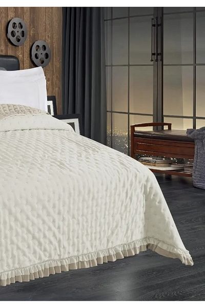 Bikaya Home Adriana Ruffled Double Size 200X220 cm Bedspread - Without Pillowcase