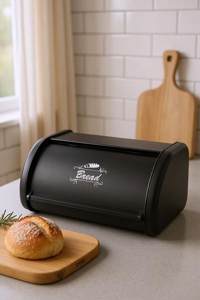 nilşah Metal Bread Bowl, Sliding Lid, Stylish Retro Design, 35X25X17,5Cm