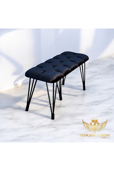 BY HAKAN AŞKIN Siyah Metal LUXURY Ayaklı Babyface Puf & Bench Tekli Siyah