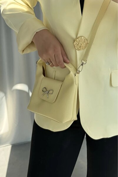 LEONAS Women's Hand and Shoulder Bag Kittye Yellow with Ribbon Buckle