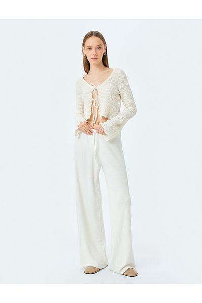 Koton New Season High Waist Wide Leg Trousers with Laces at the Waist