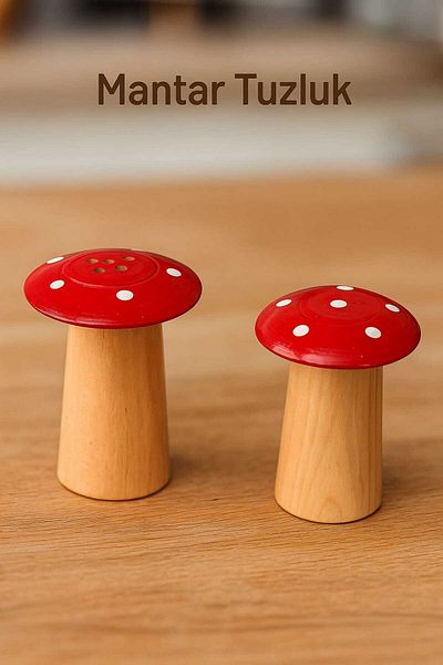kamptek kamp teknolojisi Kamptek Wooden Workshop Mushroom Salt and Pepper Shakers Set of 2 Red