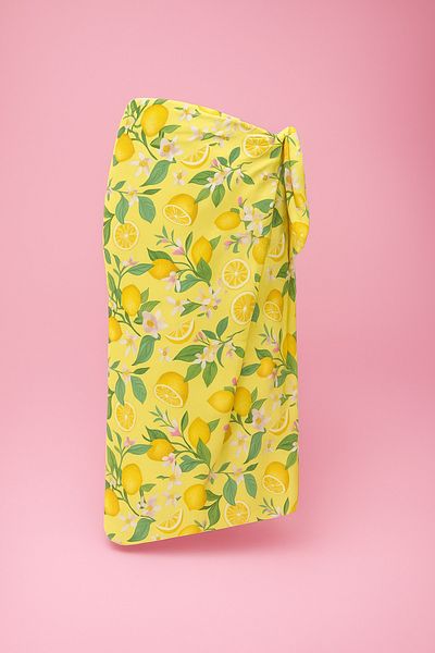 pistore Yellow Lemon and Branch Patterned Long Pareo Satin Does Not Show Underwear Women's Beach Dress New Season