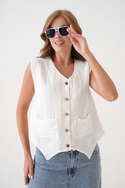 saint majesta Women's Muslin Pocket Vest Blouse 100% Cotton Front Buttoned (Sm25)