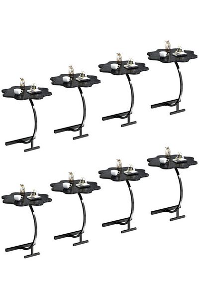 Generic 8-Pieces Modern Coffee Table C-Shaped Side Table with Wood Top in Flower Shape and Metal Frame Black