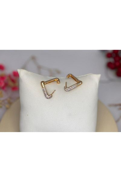ısıkkonya Stainless Tarnish Triangle Stone Clip Earrings [Allergy-Free Product]