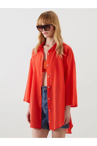 LC Waikiki Lcw Dream Coral Shirt Collar Women Beach Dress