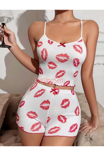 quilling Patterned Knitted Fabric White Color S-10 Lycra Shorts Pajama Set: Softness and Elasticity Together!