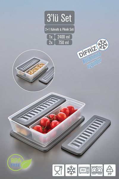 VİGENTİNO 6 Piece 2 Compartment Breakfast Set with Airproof Lid - Multi Storage Container Breakfast Set