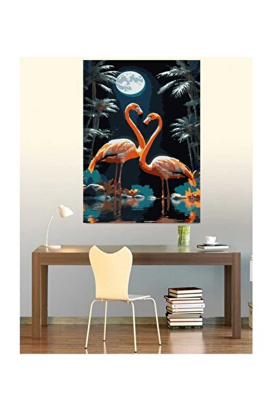 Lamba Cini Sayılarla Boyama Kasnaklı Tablo Seti Fırça Boya Dahil 40x50 Flamingo