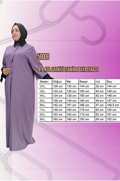 Eslina 56008 Large Size Sleeve Garnished Etamin Abaya Ferace - Black-Mink