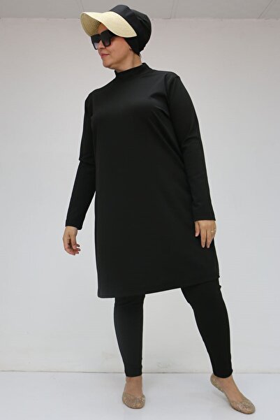 Eslina 1737 Büyük Beden Uzunkol Tesettür Mayo - Siyah