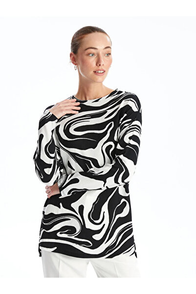 LC Waikiki Lcwaikiki Basic Ecru Crew Neck Patterned Women's Sweatshirt Tunic