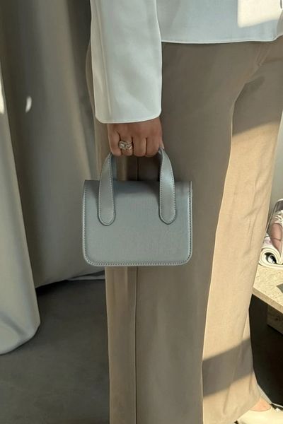 LEONAS Small Size Women's Hand and Shoulder Bag Wora Silver with Stitching Detail