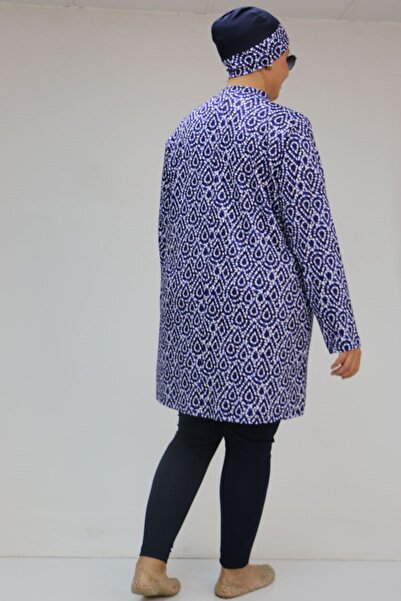 Eslina 1727 Large Size Long Sleeve Hijab Swimsuit Set - Drop Pattern Saks