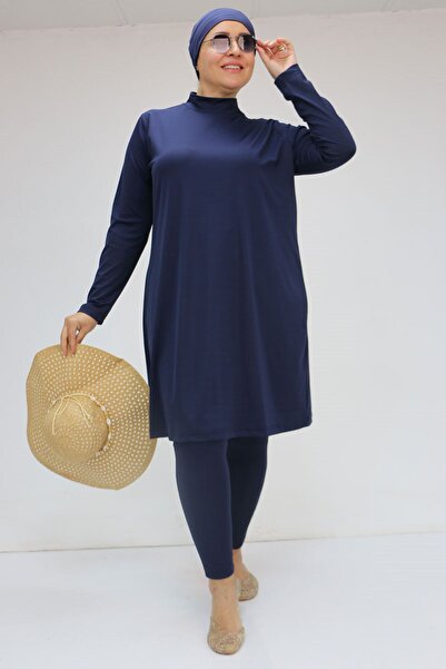 Eslina 1737 Μαγιό μεγάλου μεγέθους Uzunkol Hijab - Μπλε ναυτικό