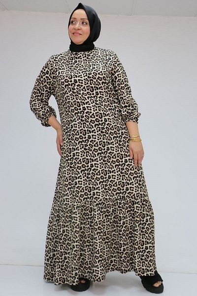 Eslina 32024 Plus Size Ruffled Wrap Dress - Mink-Beige