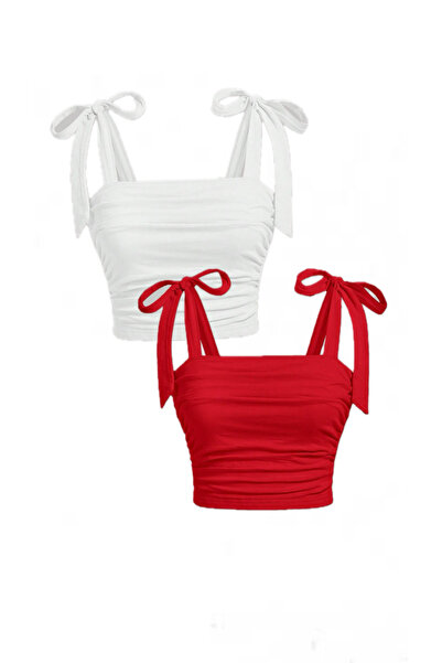 Marin Star Διπλό Λευκό Κόκκινο Φιόγκο Καλοκαιρινό Crop, Διπλό Κόκκινο Λευκό Φ...