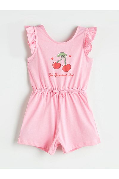 LC Waikiki Crew Neck Printed Girl's Jumpsuit
