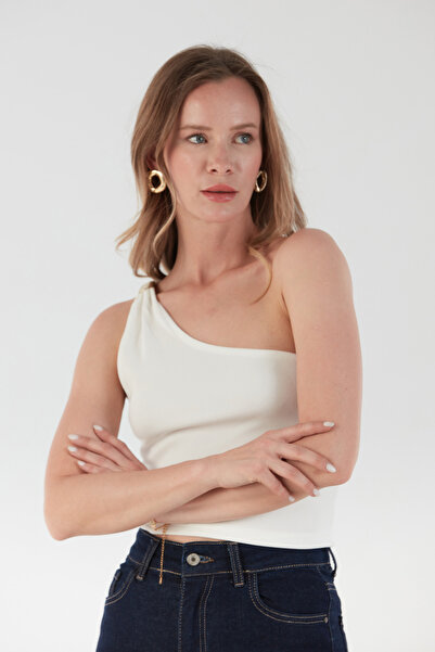 Fulla Moda Μπλούζα με κορδόνι με αγκράφα με έναν ώμο