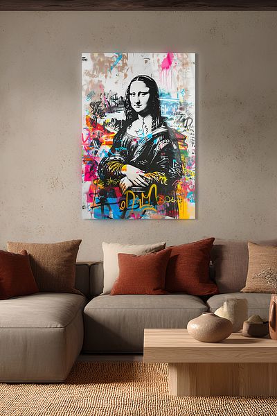 glassartdesign Monalisa Graffiti Art Glass Painting Pictură Modernă - Pictură pentru Sufragerie