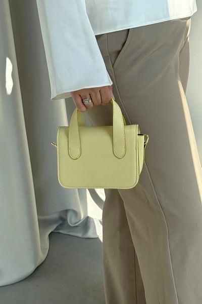 LEONAS Small Size Women's Hand and Shoulder Bag with Stitching Detail Wora Yellow