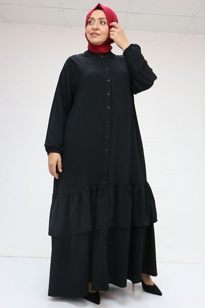 Eslina 56004 Пола с волани и еластични ръкави, големи размери, Airobin Abaya - черна
