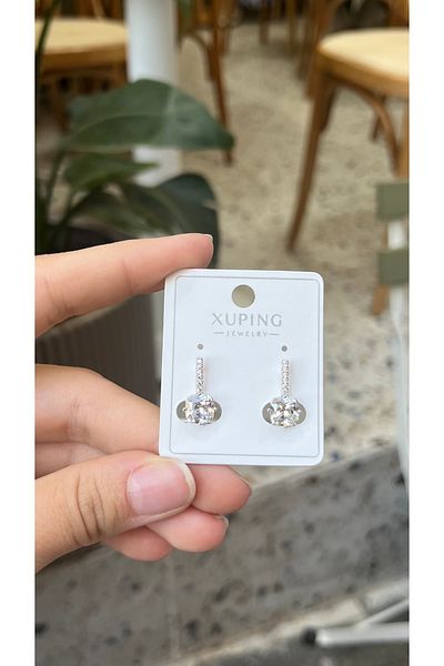 ZEYCE Silver Oval Stone Detailed Tarnish-Free Back Clip Earrings