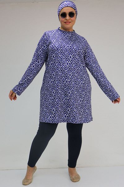 Eslina 1727 Large Size Long Sleeve Hijab Swimsuit Set - Drop Pattern Saks