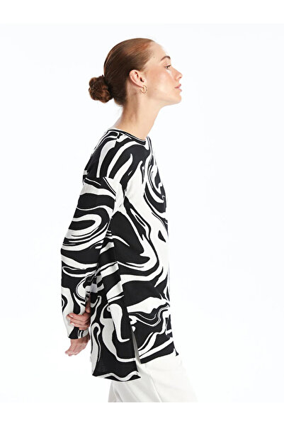 LC Waikiki Lcwaikiki Basic Ecru Crew Neck Patterned Women's Sweatshirt Tunic