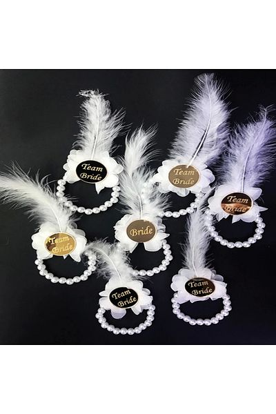 NLB TİCARET Bridemaid Bracelet with Pearls Gold Color Plexiglass White Otrishi 10 Pieces