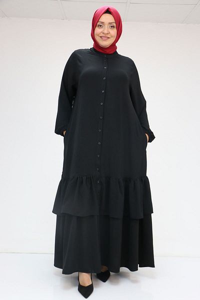 Eslina 56004 Пола с волани и еластични ръкави, големи размери, Airobin Abaya - черна