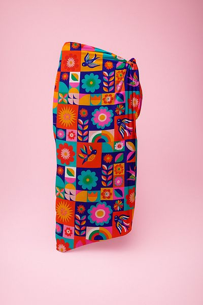 pistore Spanish Design Geometric Pattern Long Pareo Satin Does Not Show Underwear Women's Beach Dress New Season