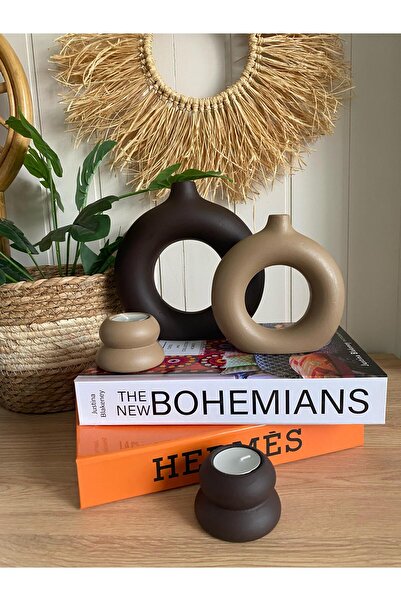 Porselian Set decorativ de 4 vaze boeme și suporturi pentru lumânări |   Vază...