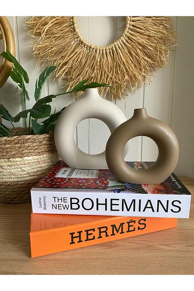 Porselian Bohemian Ring 2-Piece Vase Set (Big 18X18Cm, Small 14X13.5Cm)