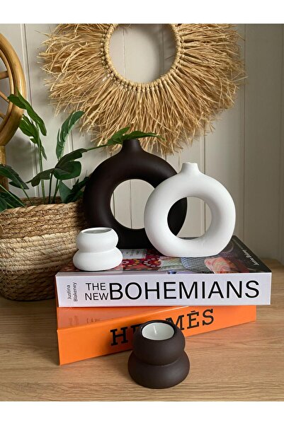 Porselian Set decorativ de 4 vaze boeme și suporturi pentru lumânări |   Vază...