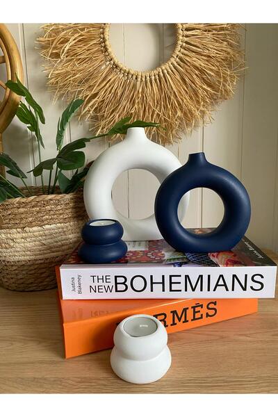 Porselian Set decorativ de 4 vaze boeme și suporturi pentru lumânări |   Vază...