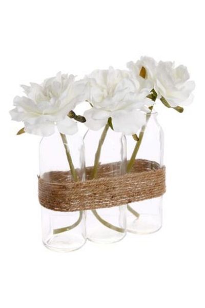 Atmosphera 3-Set Glass & Rope Vase W/Artificial Rose