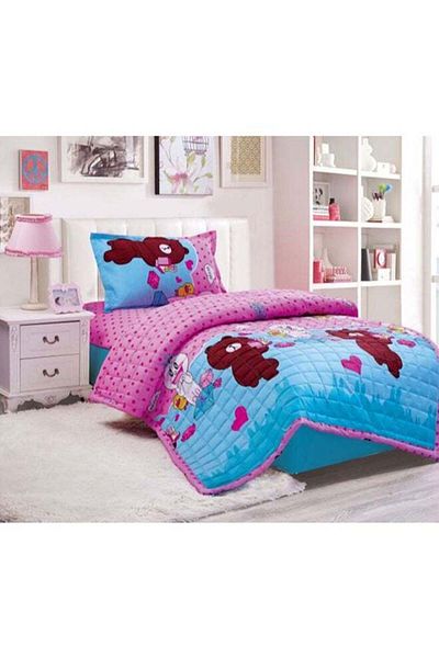 Moon Compressed Comforter Set Single Size 3 Pieces Microfiber Blue Pink
