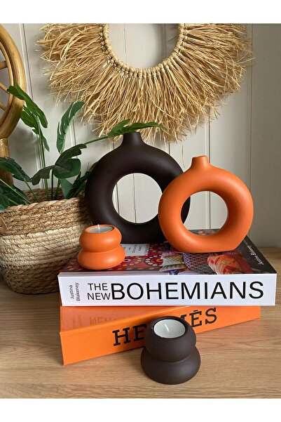 Porselian Set decorativ de 4 vaze boeme și suporturi pentru lumânări |   Vază...