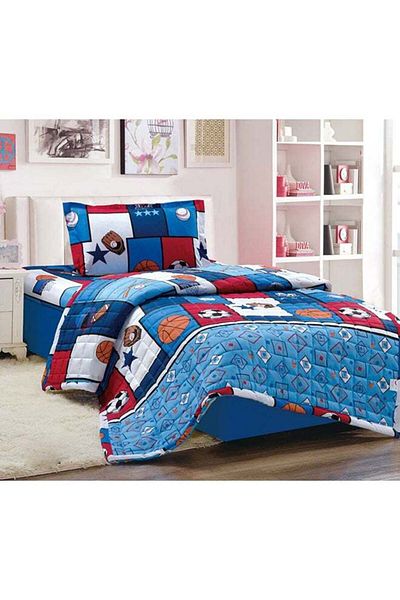 Moon 3-Piece Microfiber Compressed Comforter Set Blue/Red/White 200x150 cm