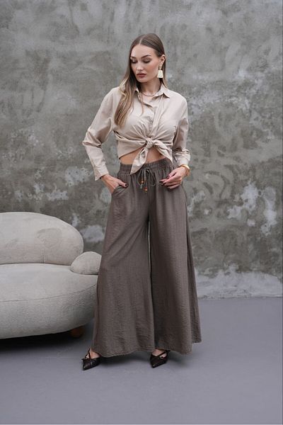 MODAMOR Textured Wide Leg Pants Smoke Gray