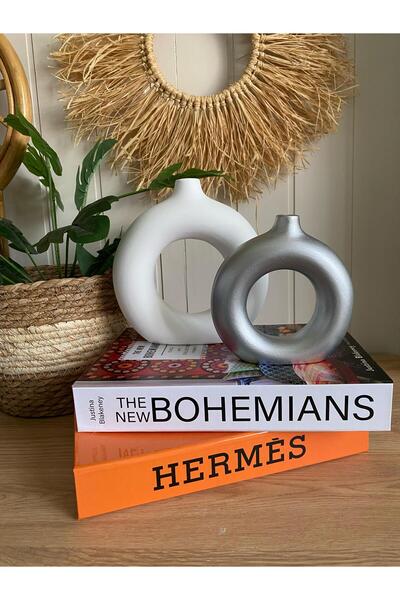 Porselian Set de 2 vaze cu cerc boem (MARE 18X18CM, MIC 14X13,5CM)