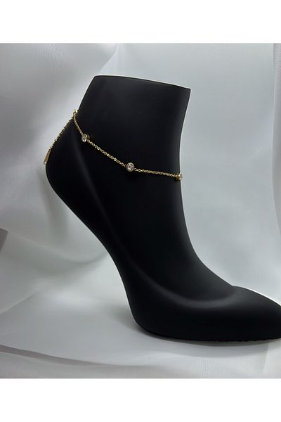 Mila Lumiere Minimal Chain Row Solitaire Gold Gold Color Steel Anklet